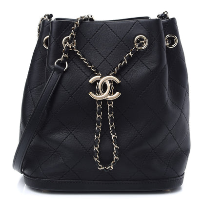 Chanel Calfskin Stitched Chain Bucket Bag Black 1 of 9
