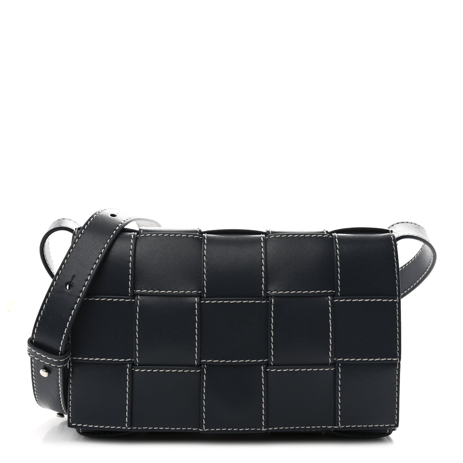 Bottega Veneta Lambskin Maxi Intrecciato Urban Stitch Cassette Crossbody Bag Deep Blue 1 of 10