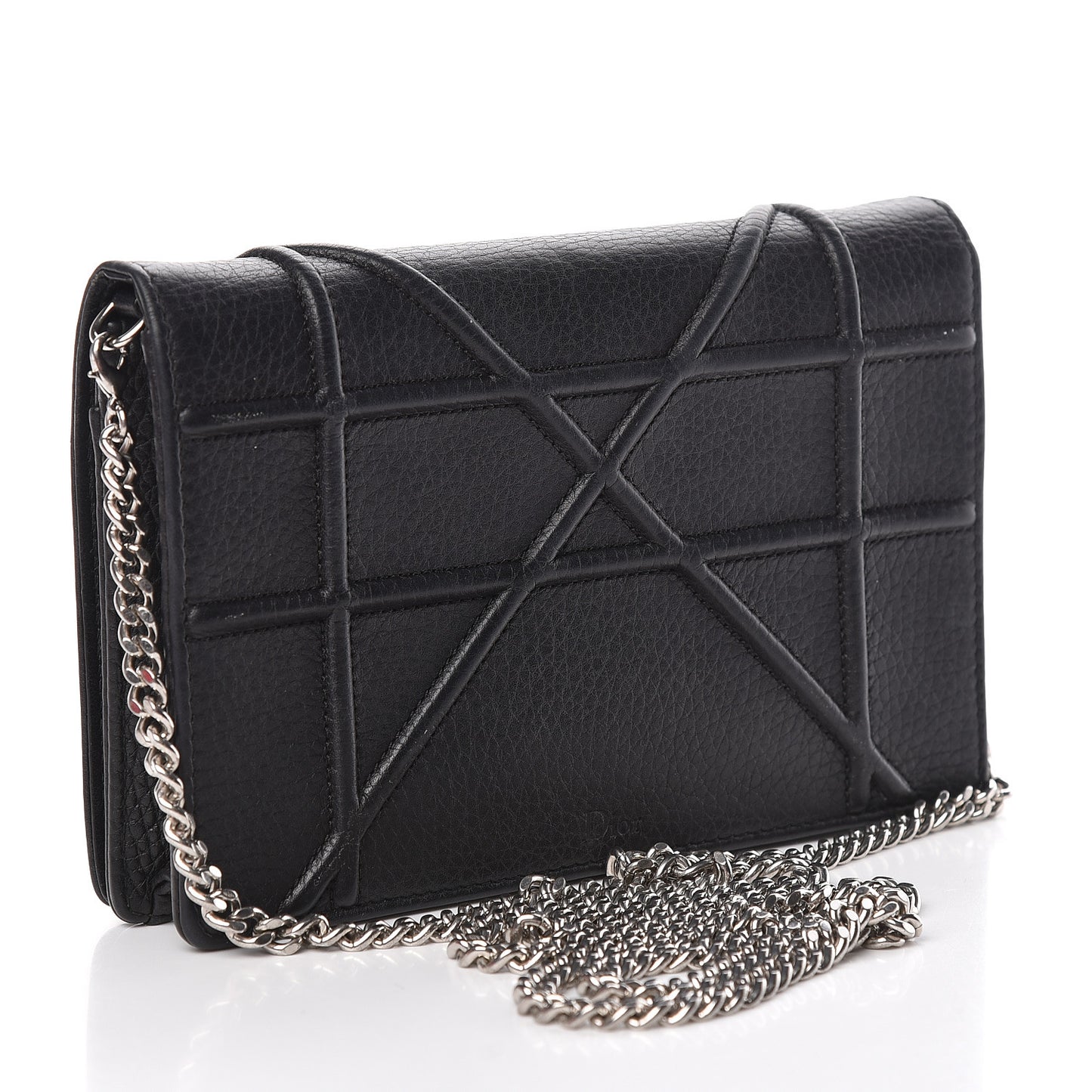 Grained Calfskin Diorama Wallet on Chain Pouch Black