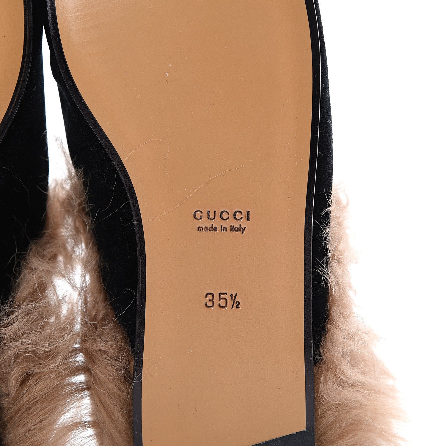 Gucci Velvet Fur Womens Princetown Slippers 35.5 Black 6 of 8