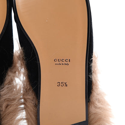 Gucci Velvet Fur Womens Princetown Slippers 35.5 Black 6 of 8