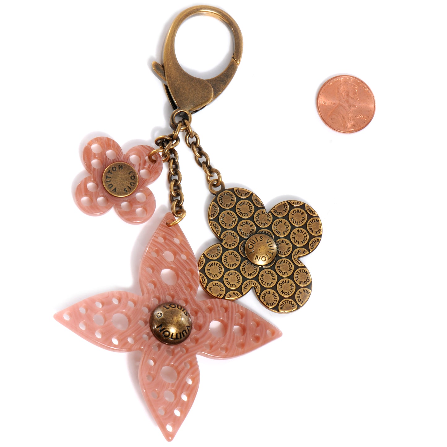 Antiqued Brass and Resin Rock Flower Bag Charm