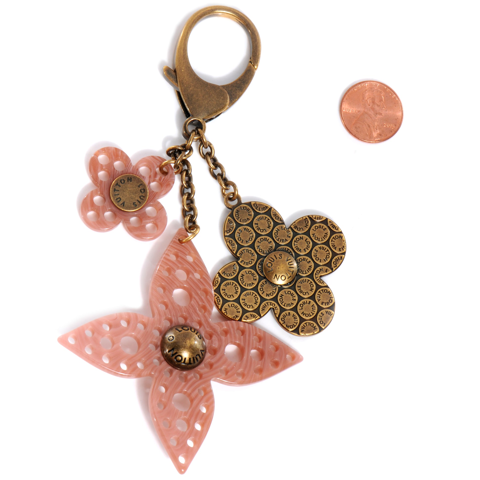 Louis Vuitton Antiqued Brass and Resin Rock Flower Bag Charm 2 of 4