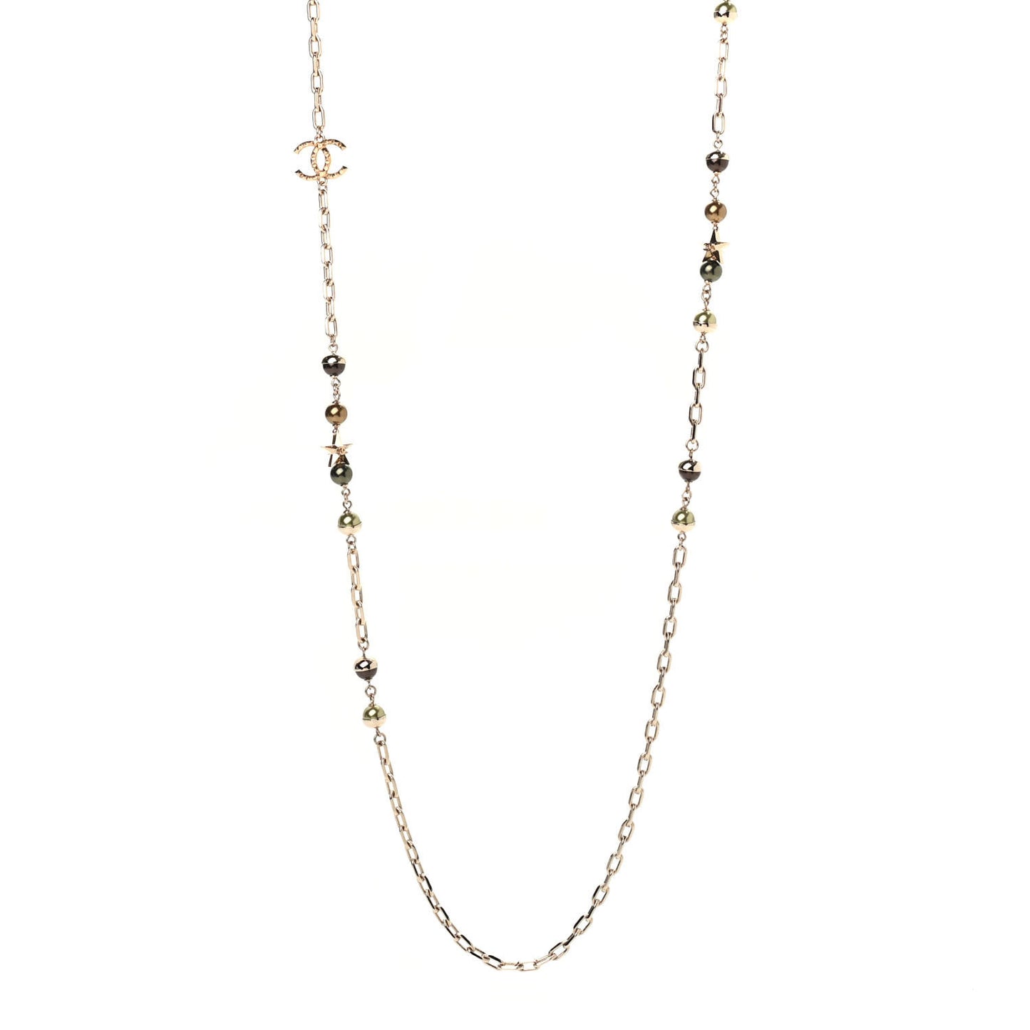 Beaded Star CC Long Necklace Green Gold
