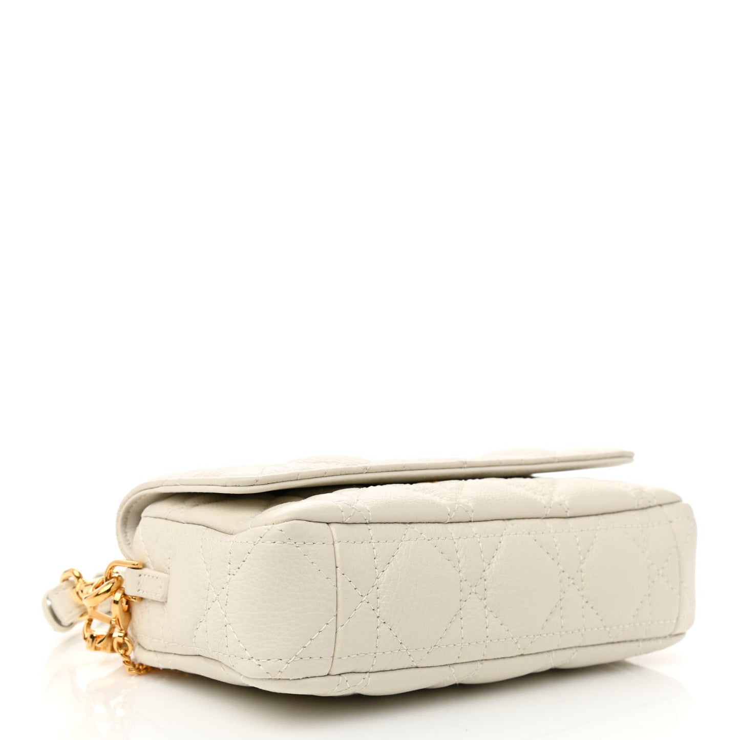 Supple Calfskin Cannage Caro Pouch with Chain Latte