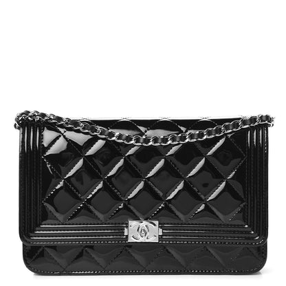 Chanel Patent Calfskin Quilted Boy Wallet On Chain WOC Black 1 of 8