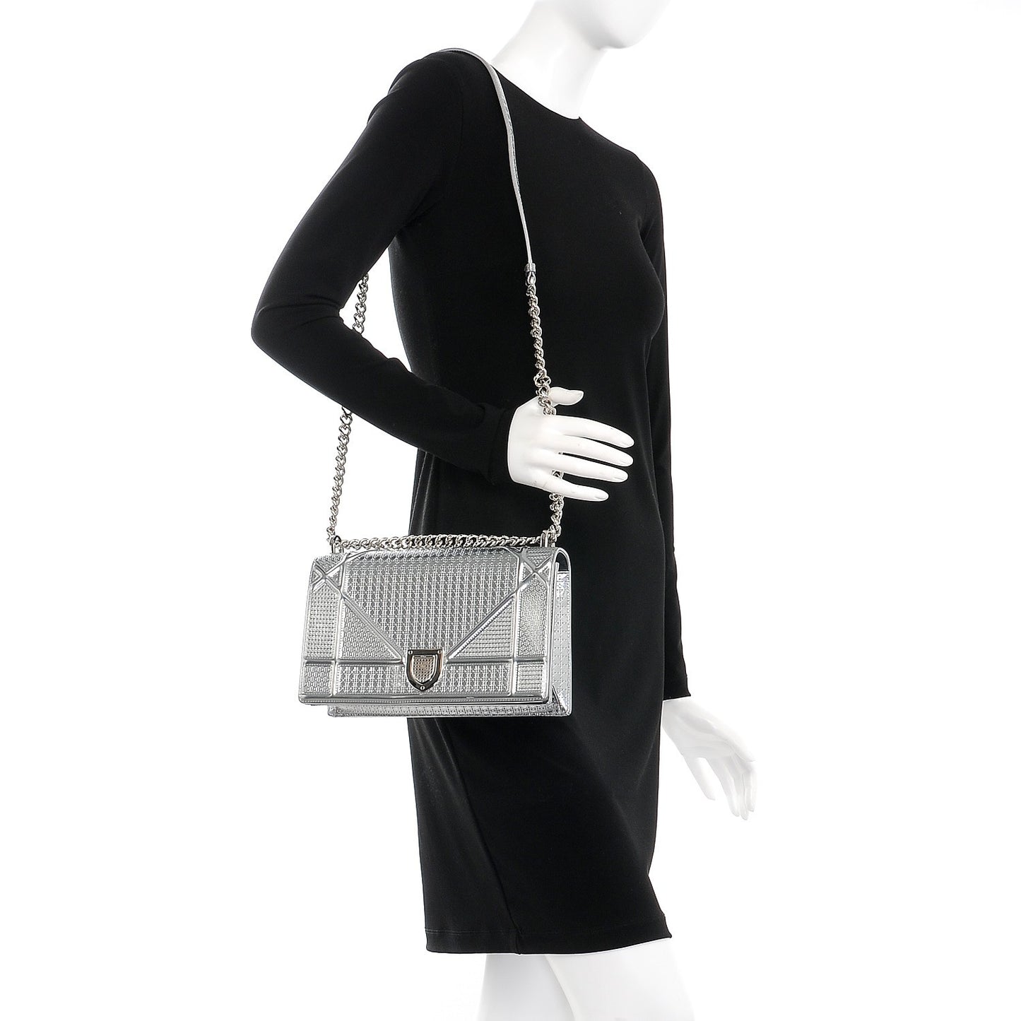 Metallic Patent Micro-Cannage Medium Diorama Flap Bag Silver