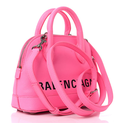 Balenciaga Signature Grained Calfskin Logo XXS Ville Top Handle Bag Acid Pink Black 3 of 16