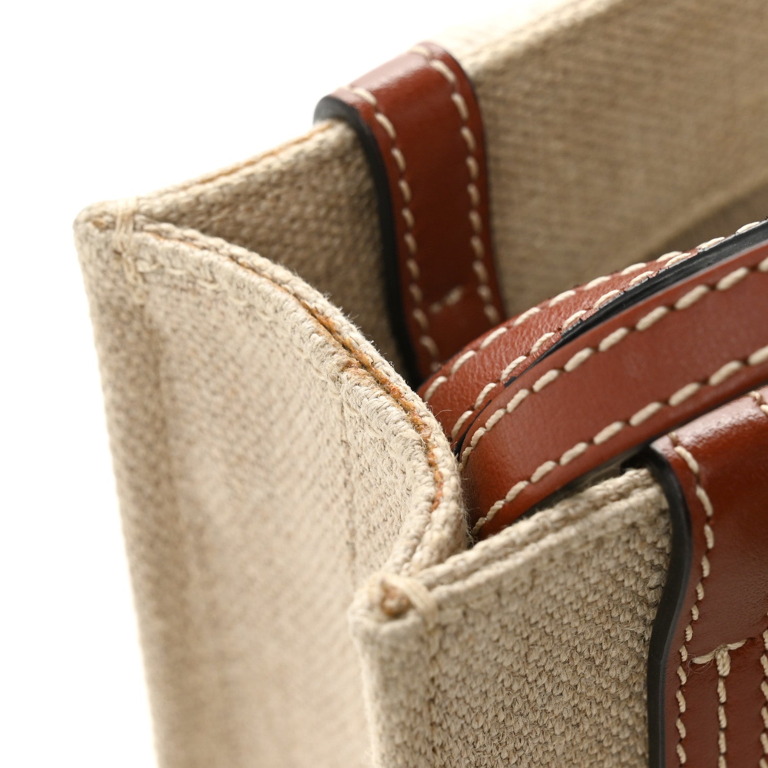 Chloe Linen Calfskin Mini Woody Ribbon Tote White Brown 11 of 13