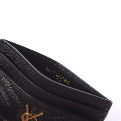 Saint Laurent Grain De Poudre Matelasse Chevron Monogram Credit Card Case Black 7 of 9