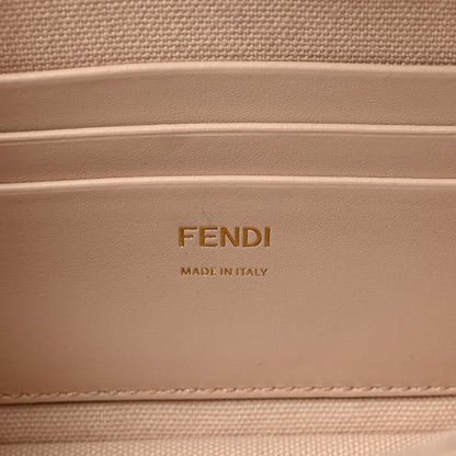 Fendi Canvas Vitello King Bi-Color Strap FF Embroidered Mini Baguette Poudre 6 of 9