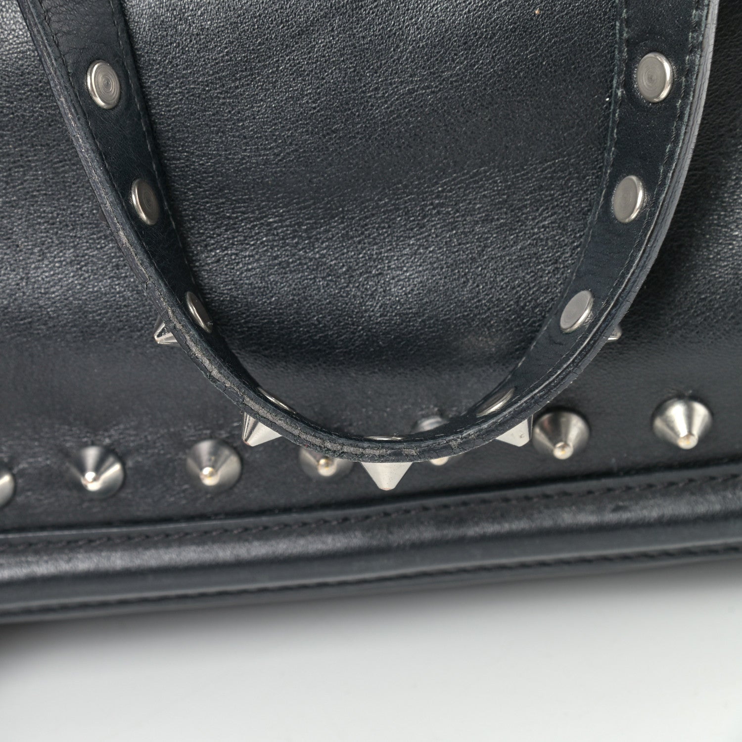 Alexander McQueen Pebbled Calfskin Skull Studded Padlock Tote Black 15 of 16