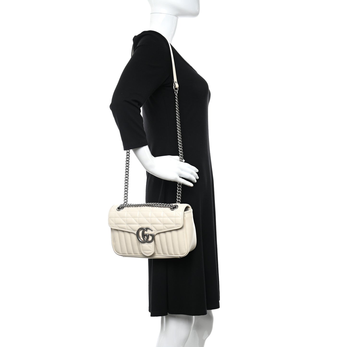 Calfskin Matelasse Aria Small GG Marmont Shoulder Bag Mystic White