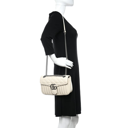 Gucci Calfskin Matelasse Aria Small GG Marmont Shoulder Bag Mystic White 2 of 10