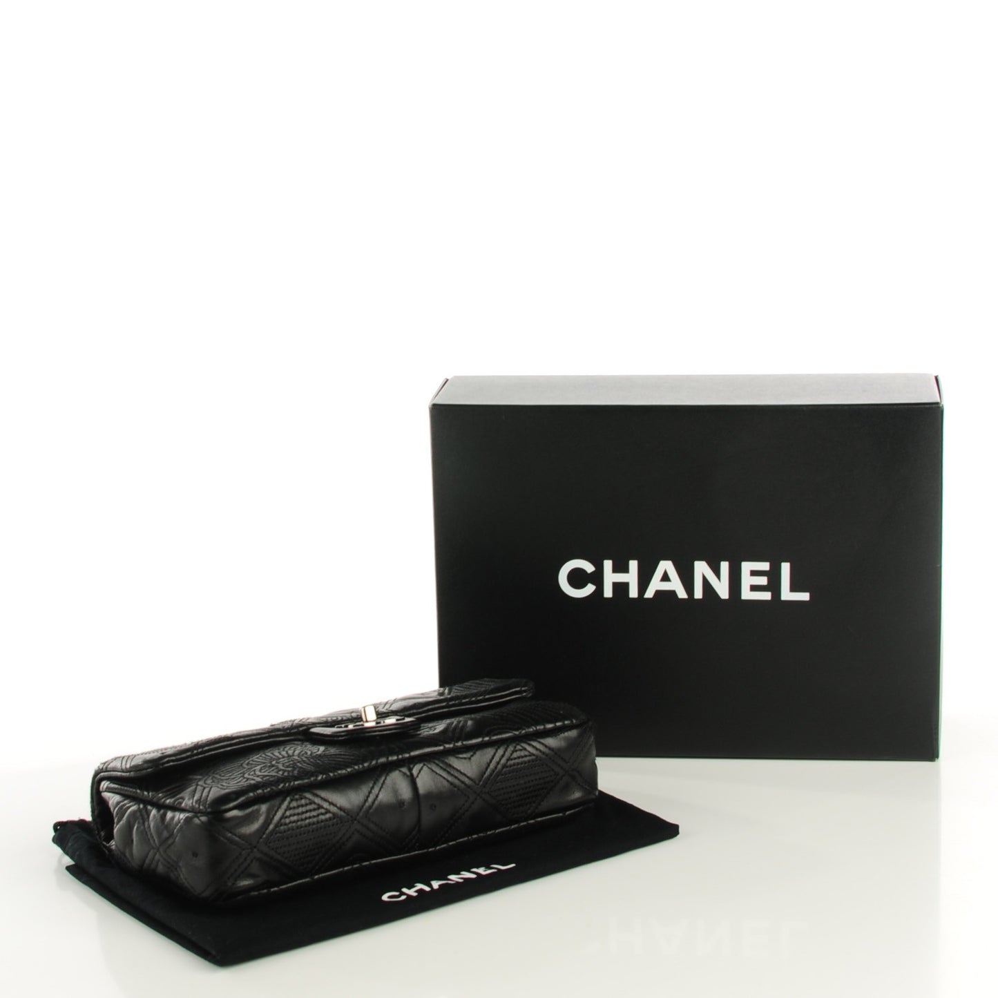 Lambskin Embroidered Medium Camellia Flap Black
