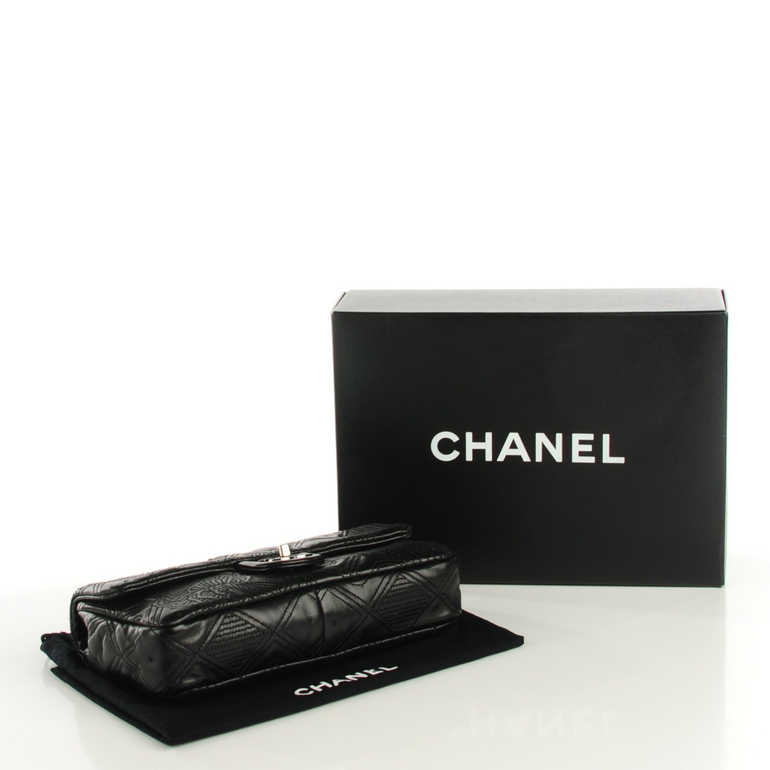 Chanel Lambskin Embroidered Medium Camellia Flap Black 4 of 9