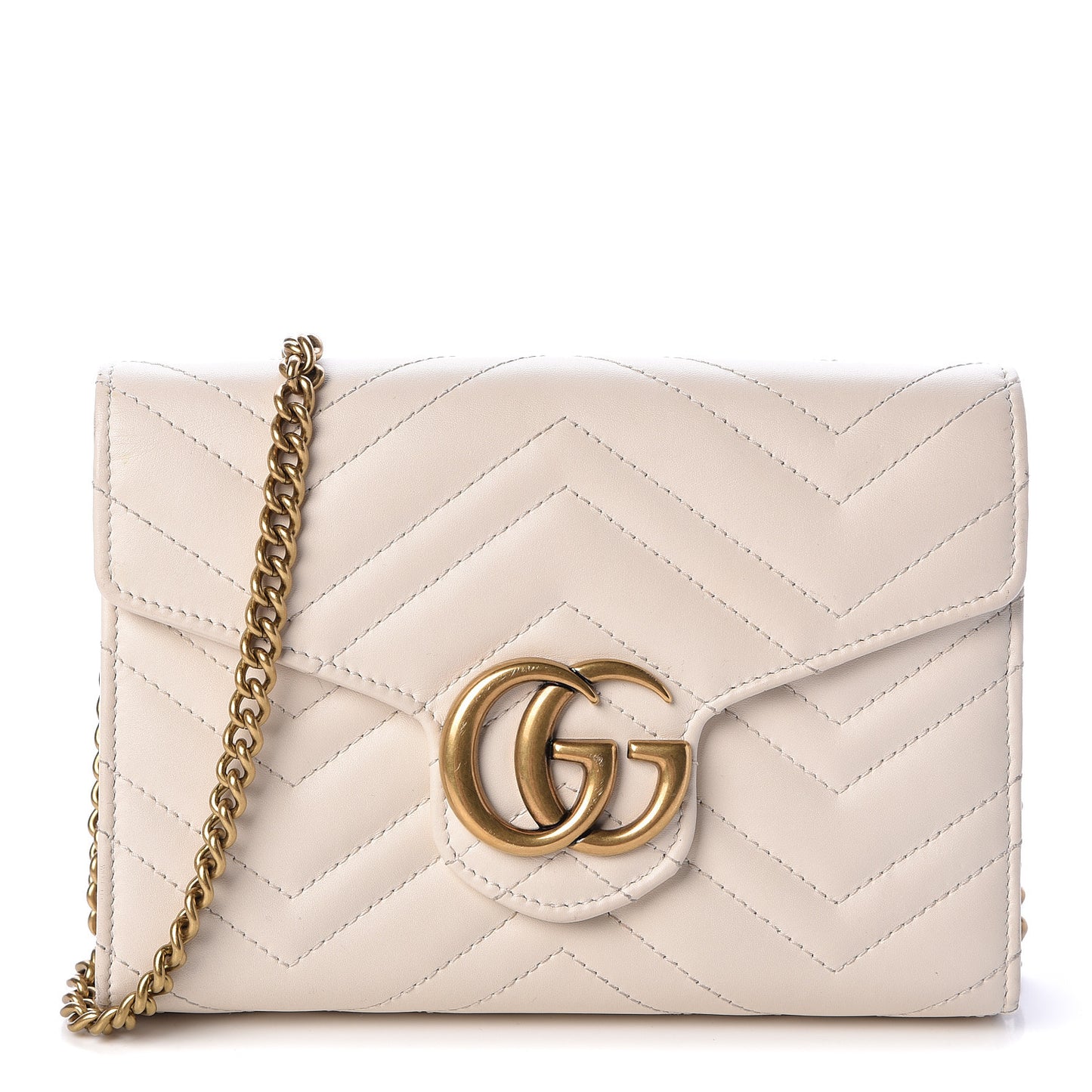 Calfskin Matelasse GG Marmont Chain Wallet Mystic White