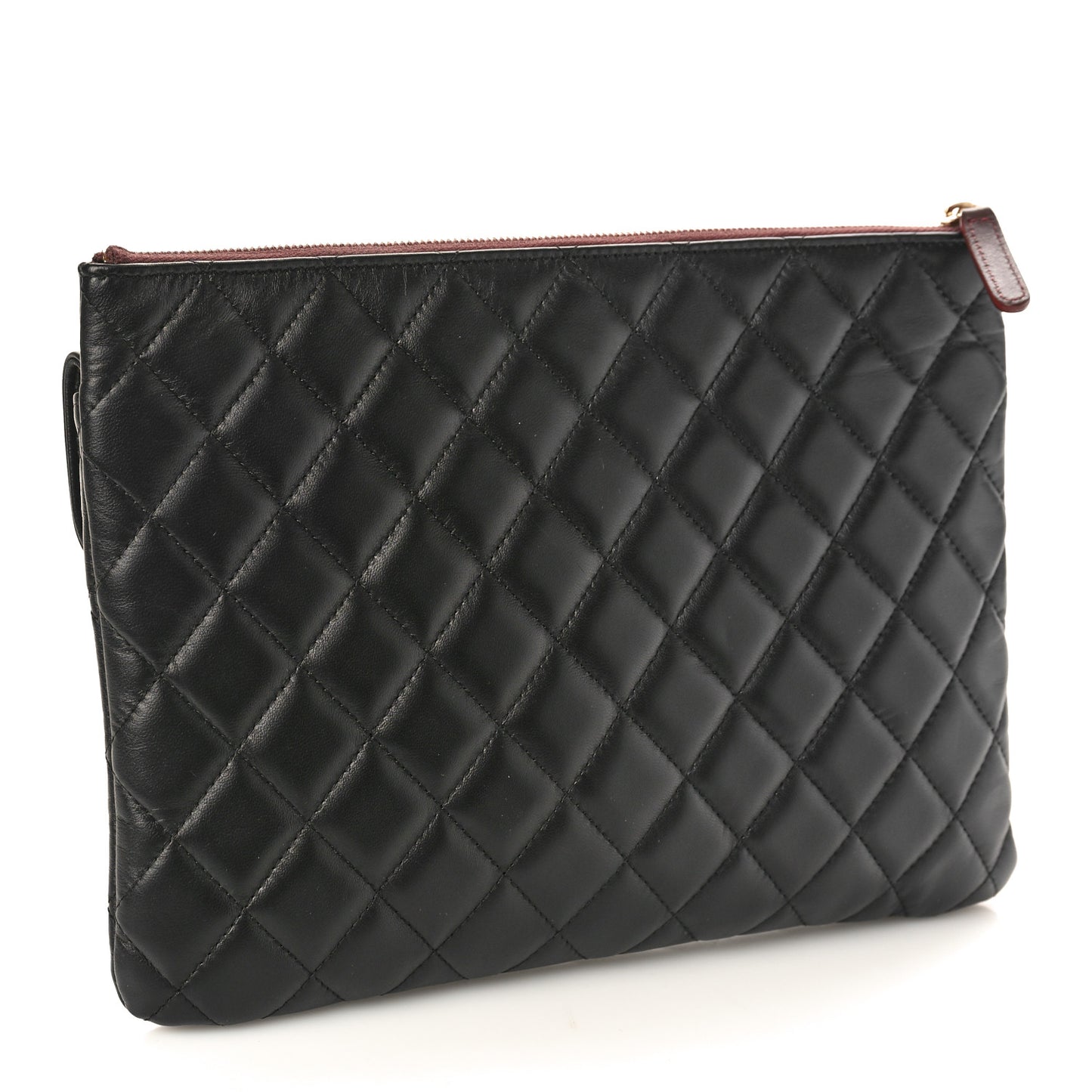Lambskin Quilted Medium Flap Cosmetic Case Black