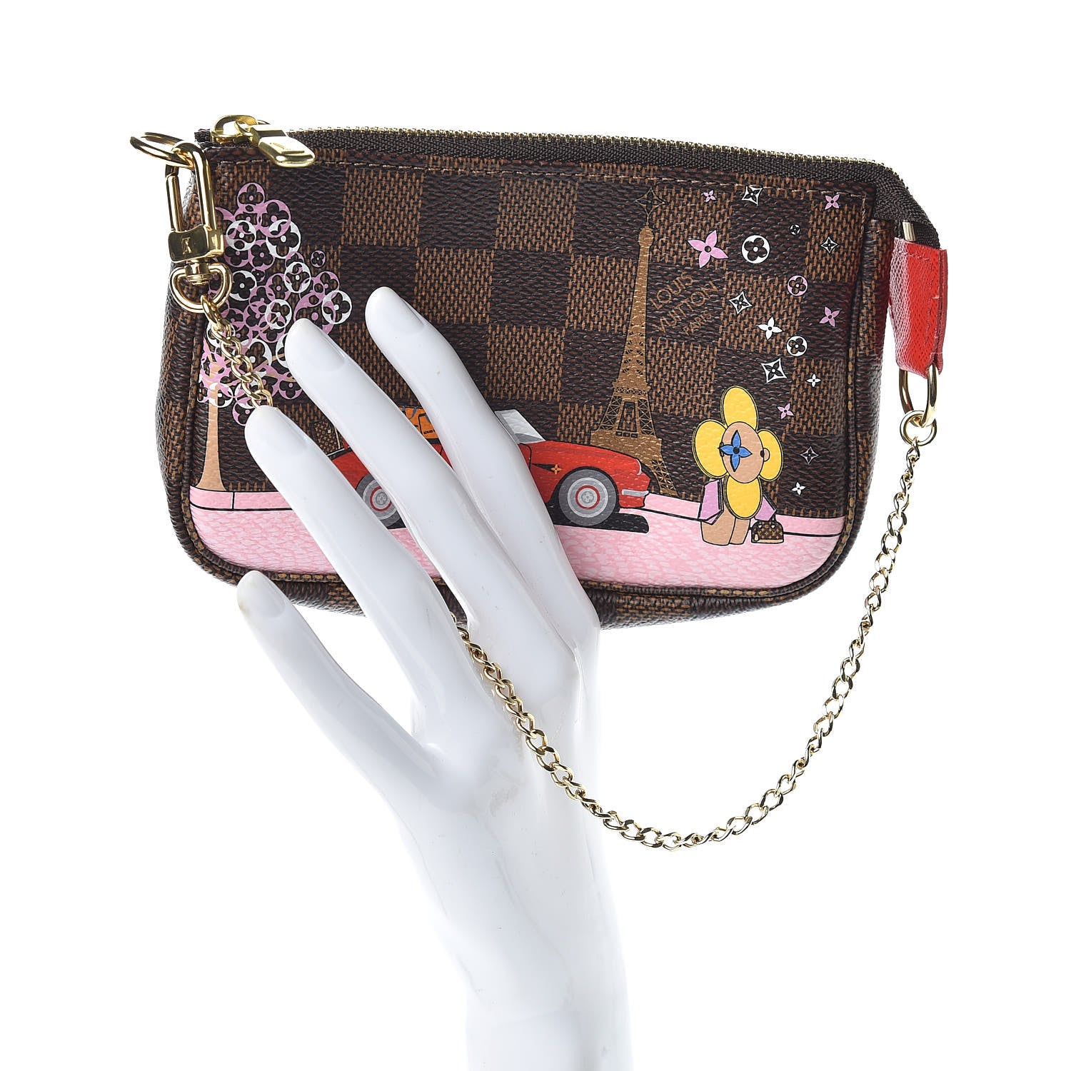 Louis Vuitton Damier Ebene 2019 Christmas Animation Mini Pochette Accessories Red 2 of 8
