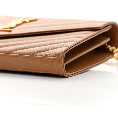 Saint Laurent Grain De Poudre Matelasse Chevron Monogram Chain Wallet Dark Natural 10 of 13
