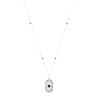Tiffany Sterling Silver Black Onyx Pearl Ziegfeld Daisy Pendant Necklace 1 of 5