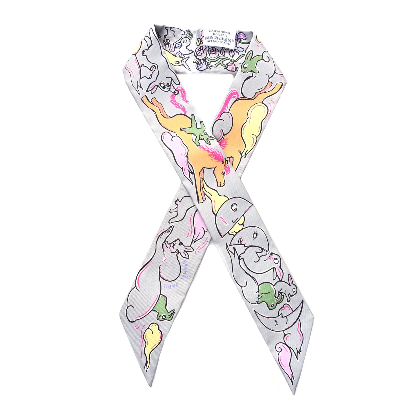 Silk Mille Et Un Lapins Twilly Gris Perle Rose Jaune