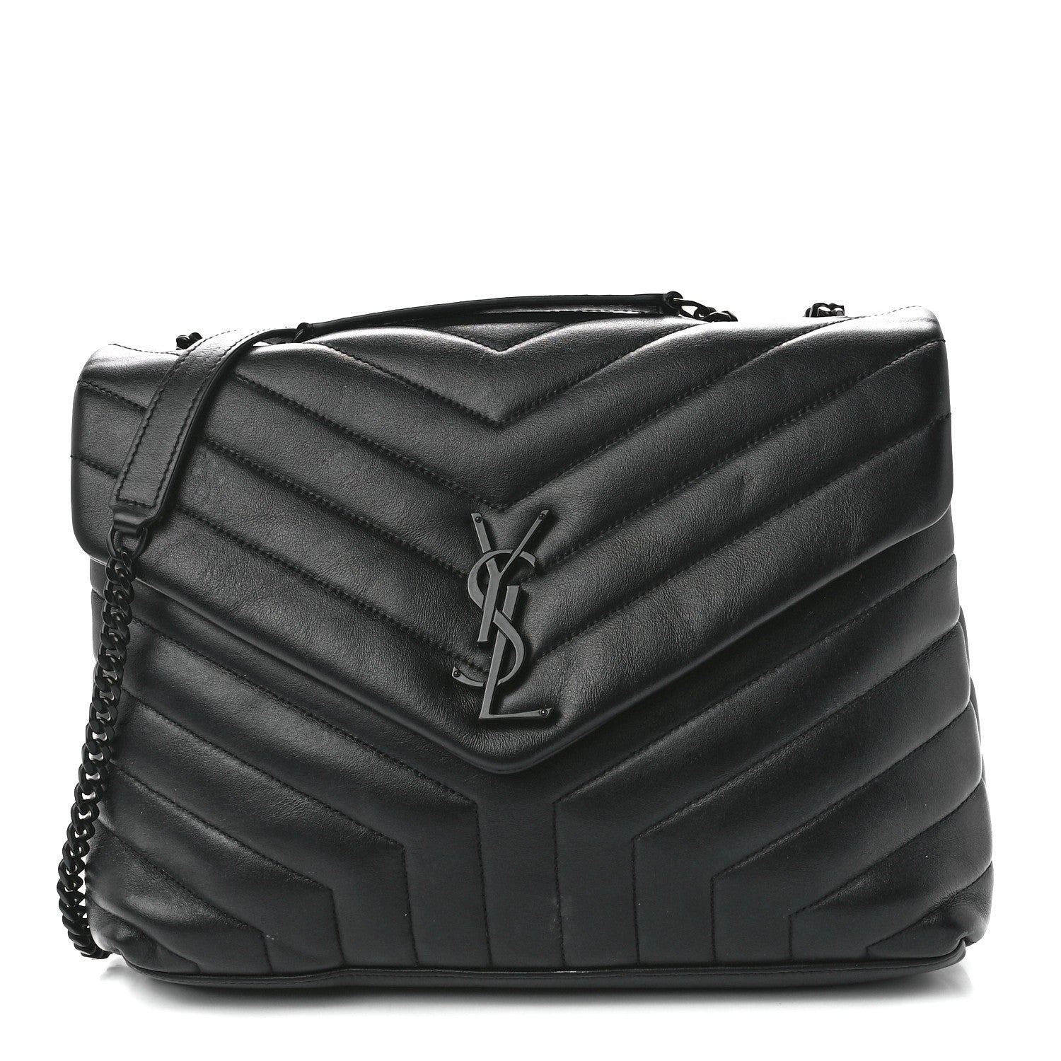 Saint Laurent Calfskin Y Quilted Monogram Monochrome Medium Loulou Chain Satchel Black 1 of 11