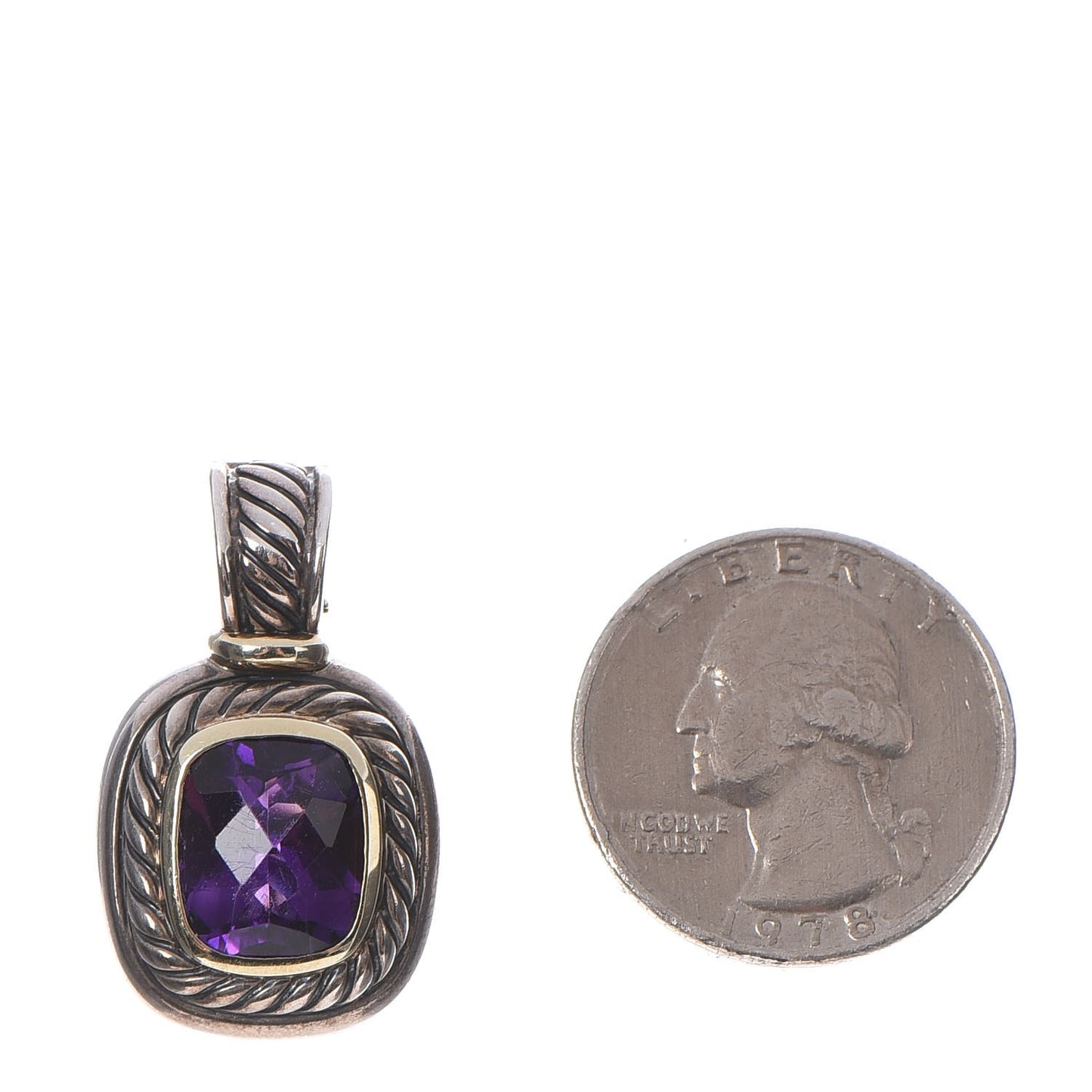 Sterling Silver 14K Yellow Gold Amethyst 12mm Albion Enhancer Pendant