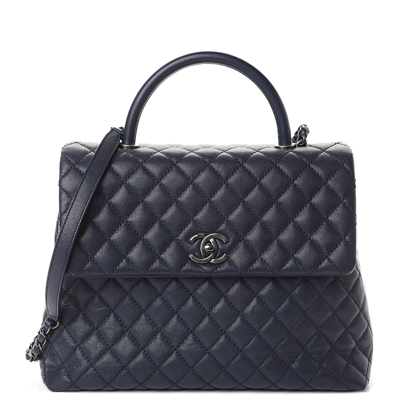 Caviar Quilted Large Coco Handle Flap Blue