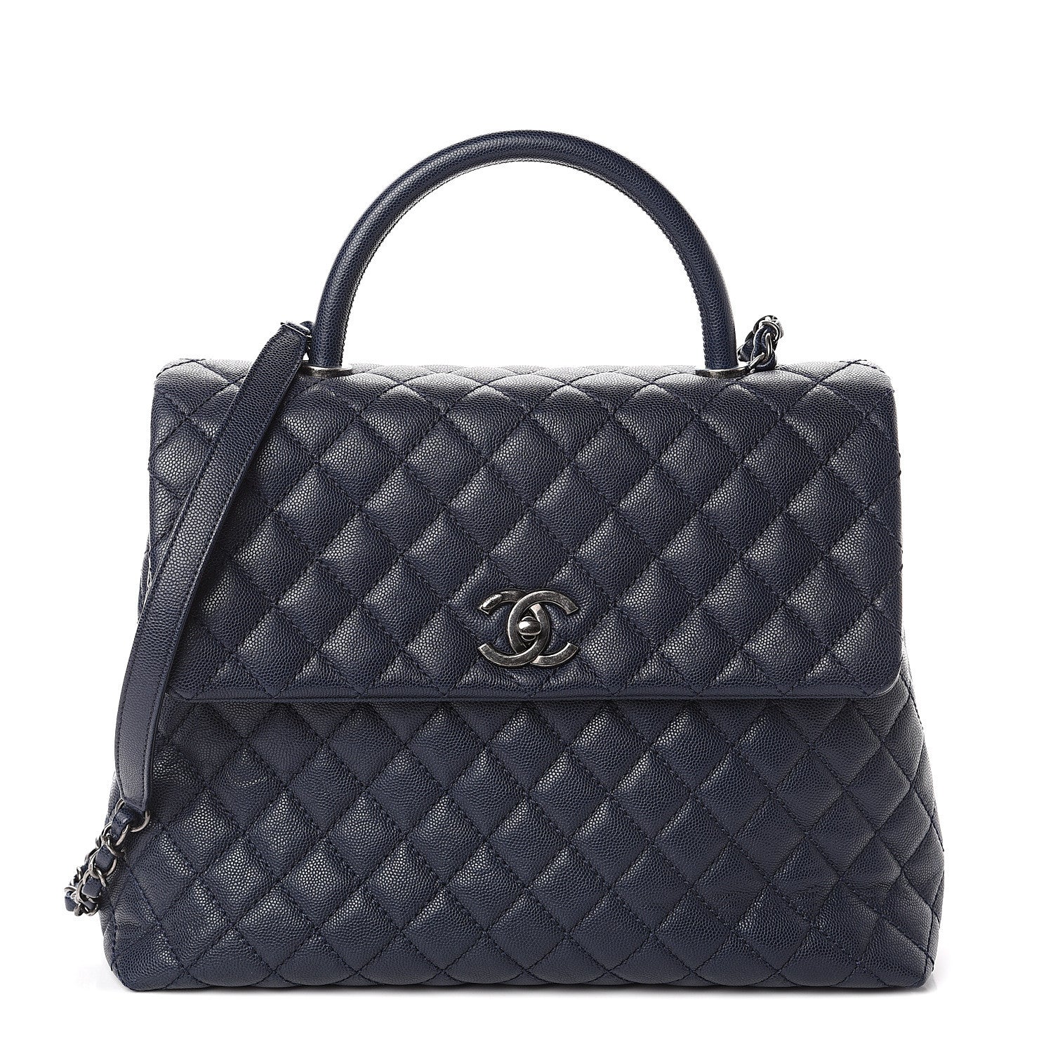 Chanel Caviar Quilted Large Coco Handle Flap Blue 1 of 9