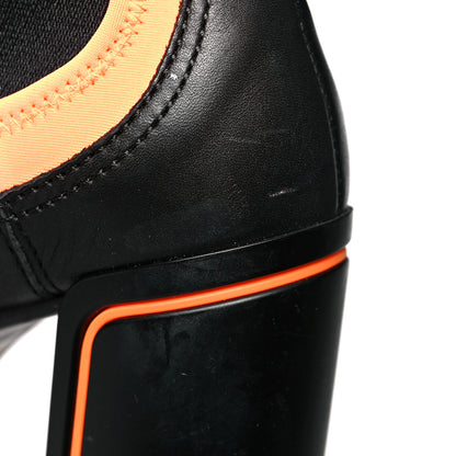 Prada Vitello Montana Neoprene Lace Up Chelsea 110mm Ankle Boots 39 Black Arancio 9 of 11