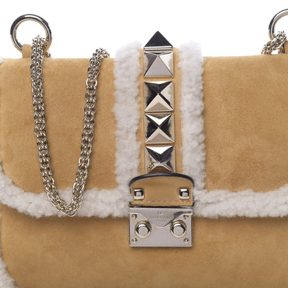Valentino Garavani Shearling Small Glam Lock Rockstud Flap Tan 9 of 9