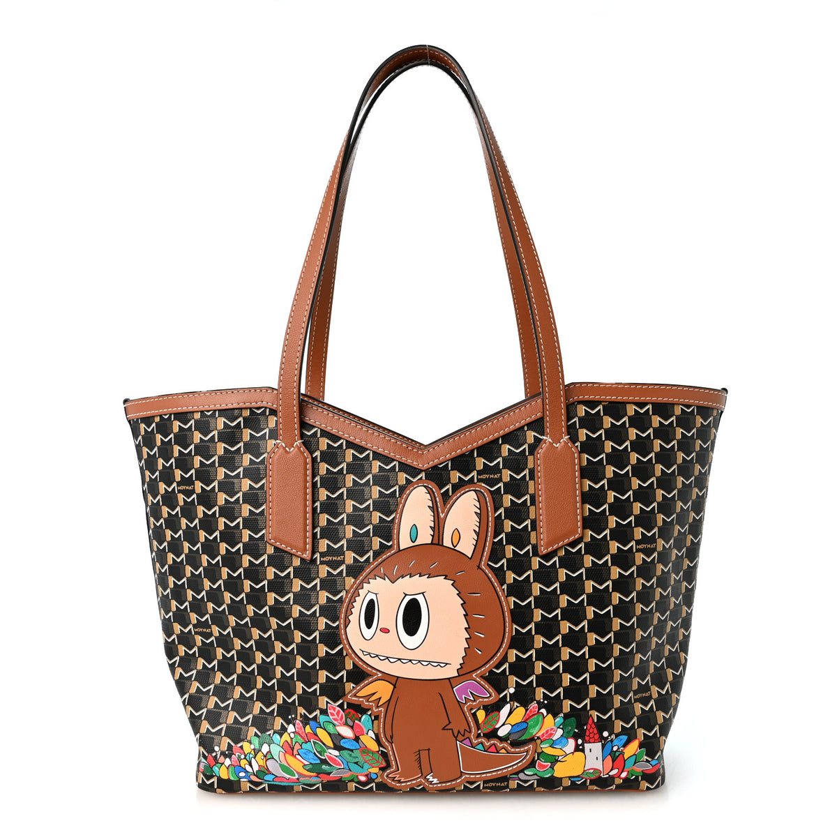 X KASING LUNG Calfskin Canvas M Labubu Tote PM Brown