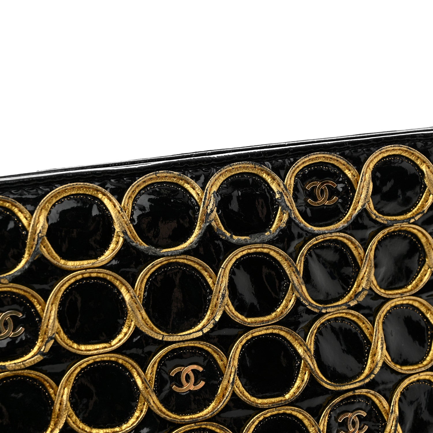 Chanel Patent Embroidered Clutch With Chain Black Gold 13 of 14