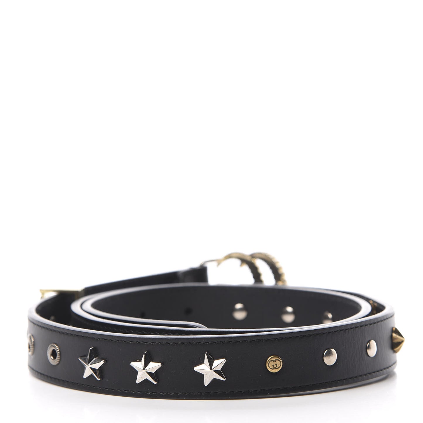 Calfskin Star Studded Torchon Double G Belt 100 40 Black