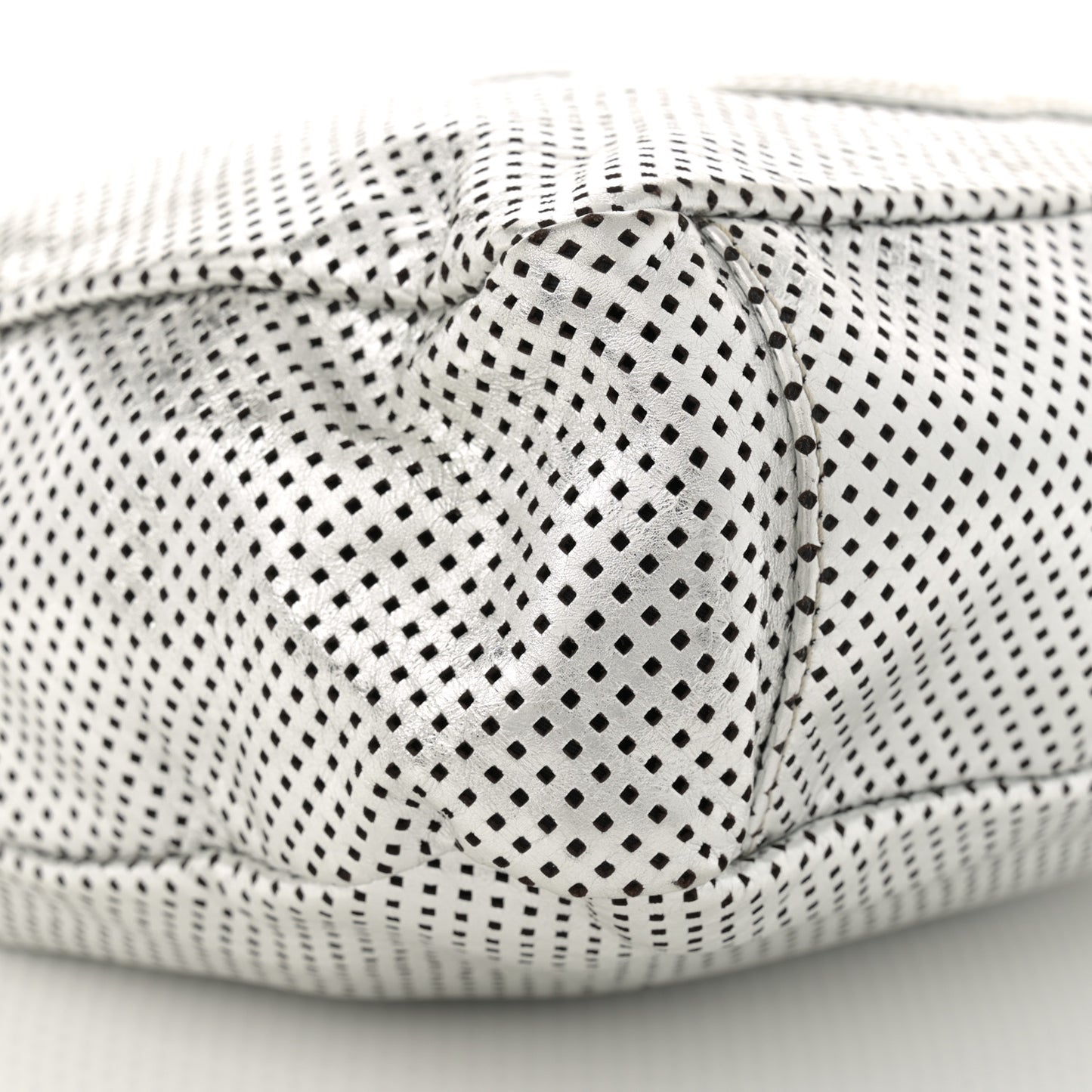 Metallic Glazed Calfskin Perforated Medium Rodeo Drive Tote Silver