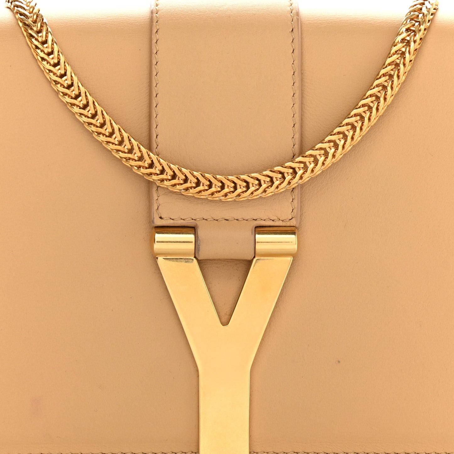 Calfskin Small Classic Y Satchel Bag Beige