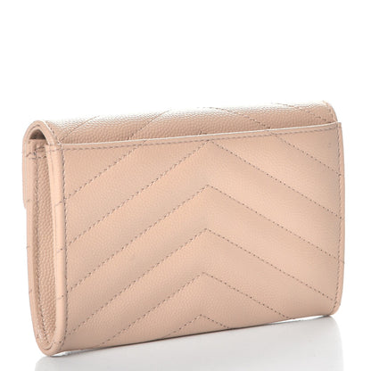 Saint Laurent Grain De Poudre Matelasse Chevron Small Monogram Envelope Wallet Dark Beige 3 of 9