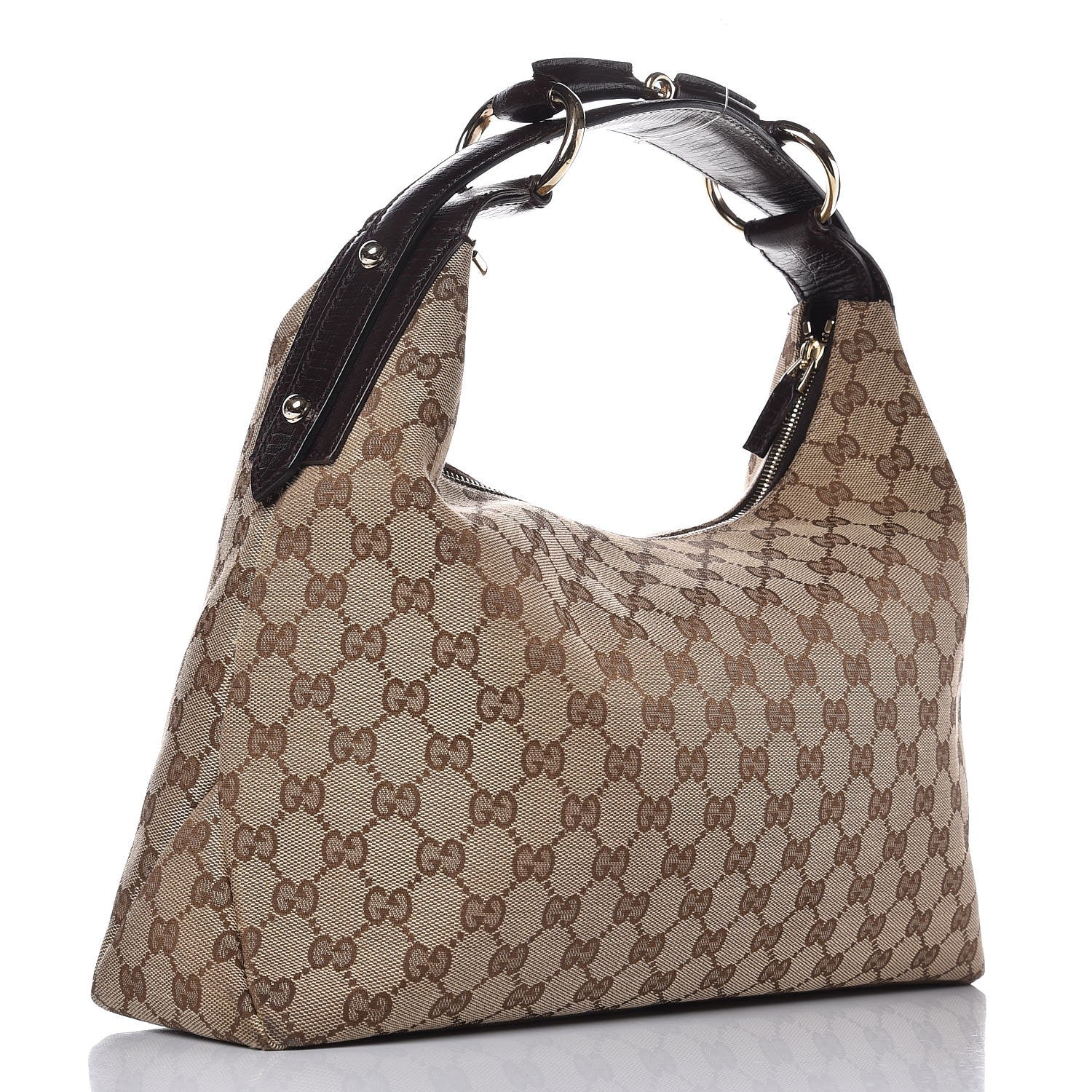 Gucci Monogram Medium Horsebit Chain Hobo Dark Brown 3 of 9