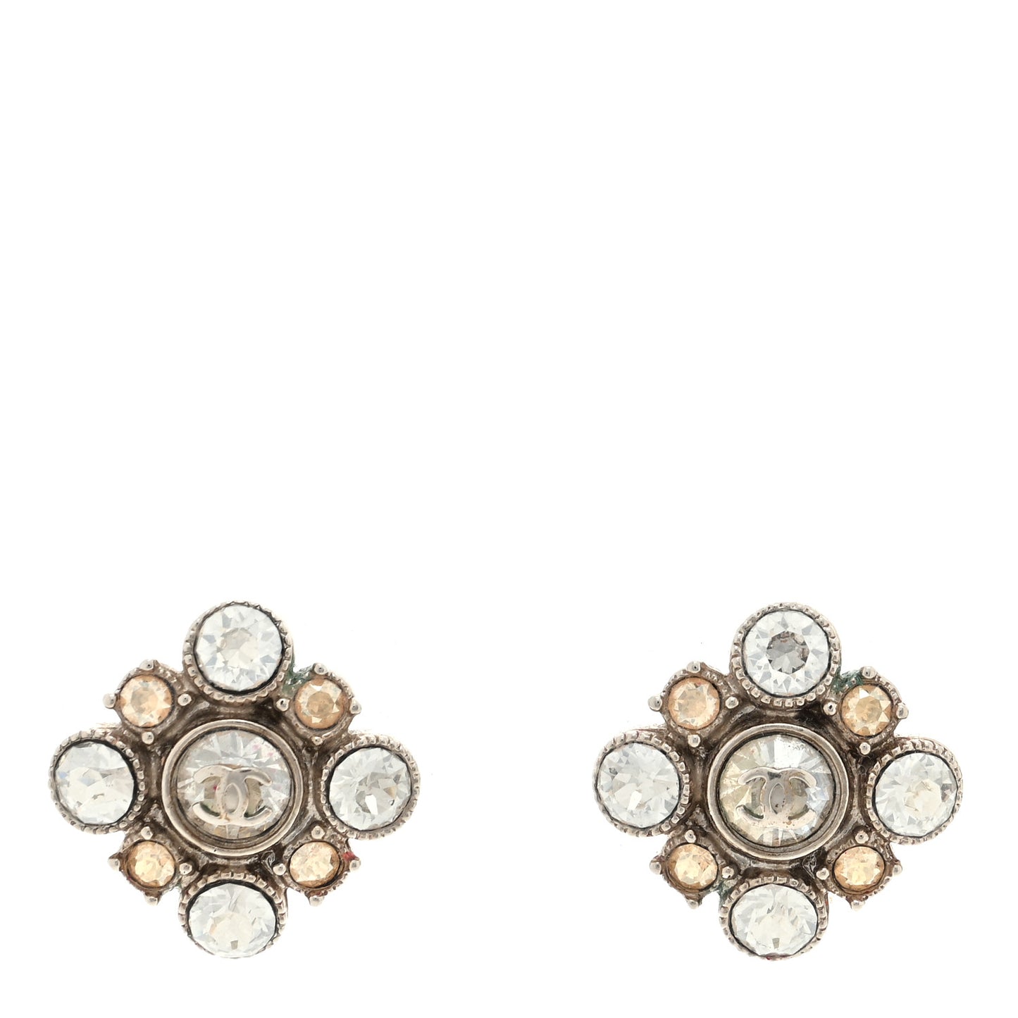 Crystal CC Flower Earrings Silver