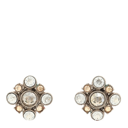 Chanel Crystal CC Flower Earrings Silver 1 of 4