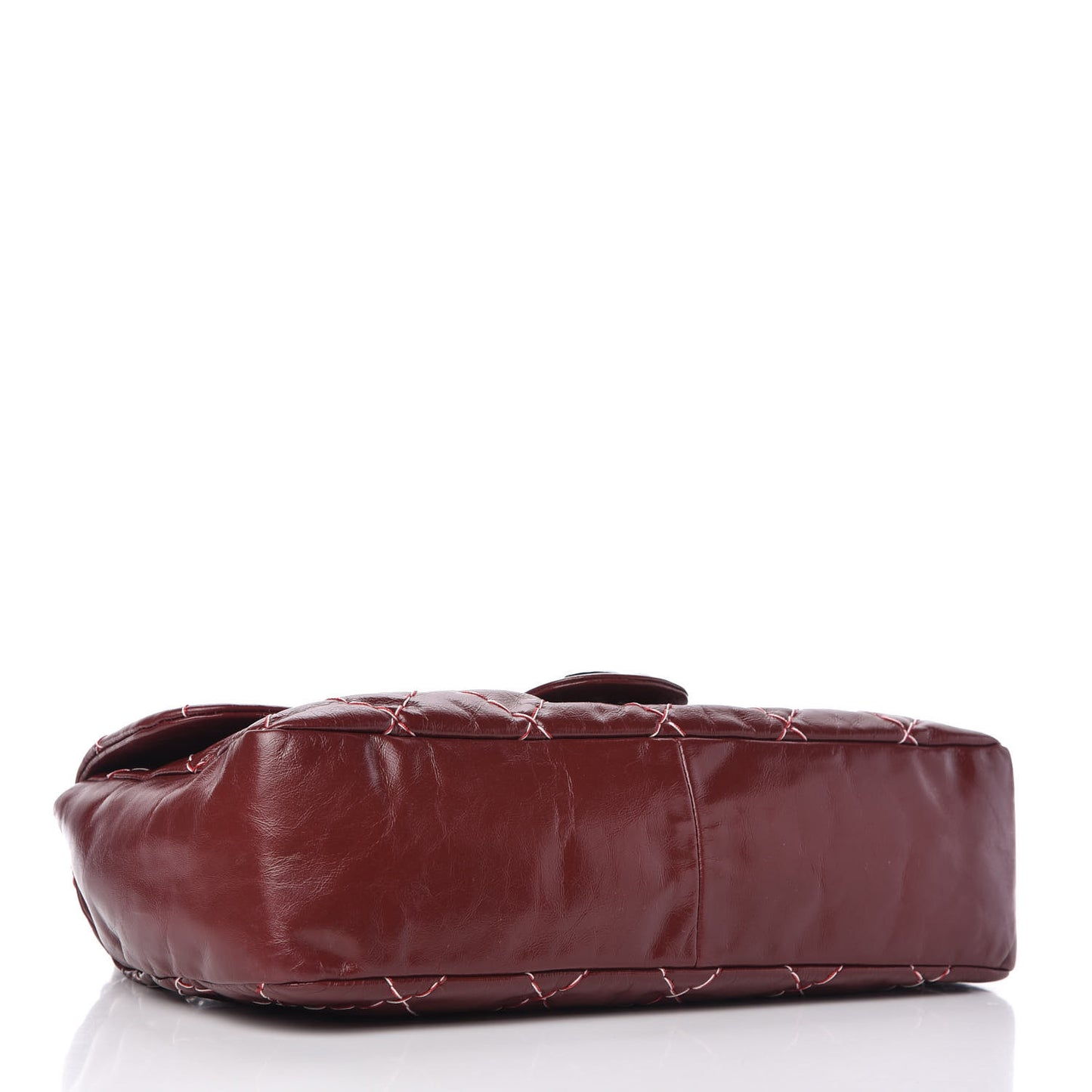 Glazed Goatskin Double Stitch Flap Red