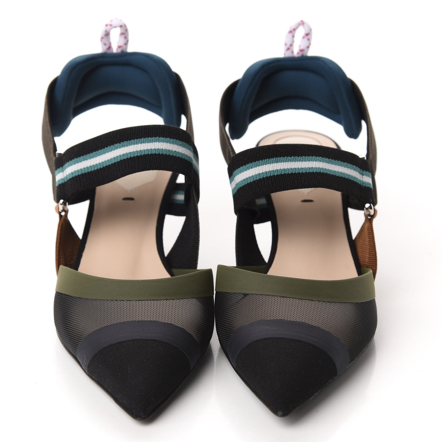 Technical Mesh Colibri 55mm Slingback Pumps 35 Black Verde Military