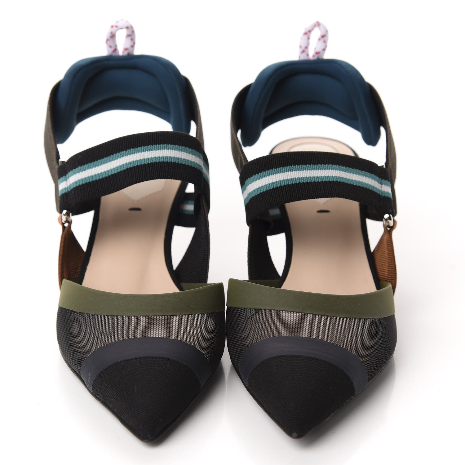 Fendi Technical Mesh Colibri 55mm Slingback Pumps 35 Black Verde Military 2 of 9