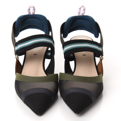 Fendi Technical Mesh Colibri 55mm Slingback Pumps 35 Black Verde Military 2 of 9