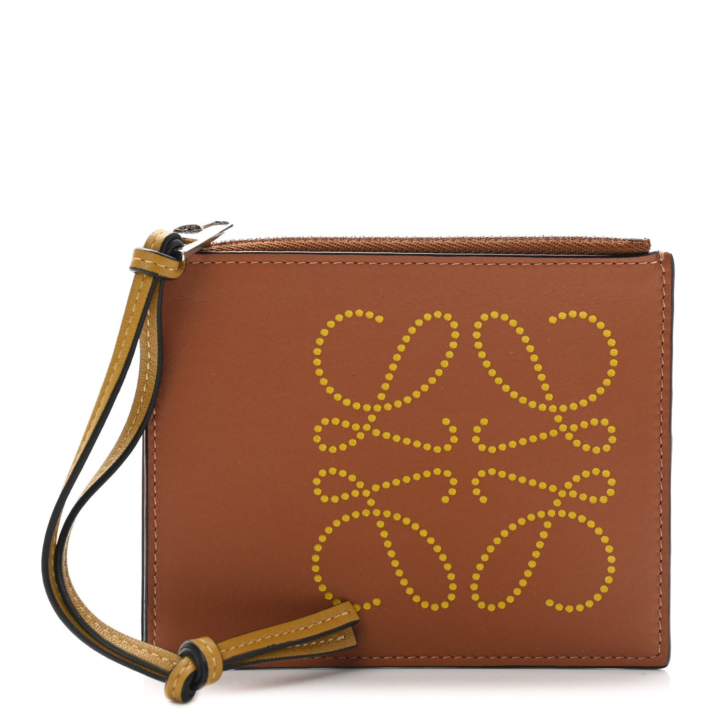 Calfskin Debossed Anagram Card Holder Tan