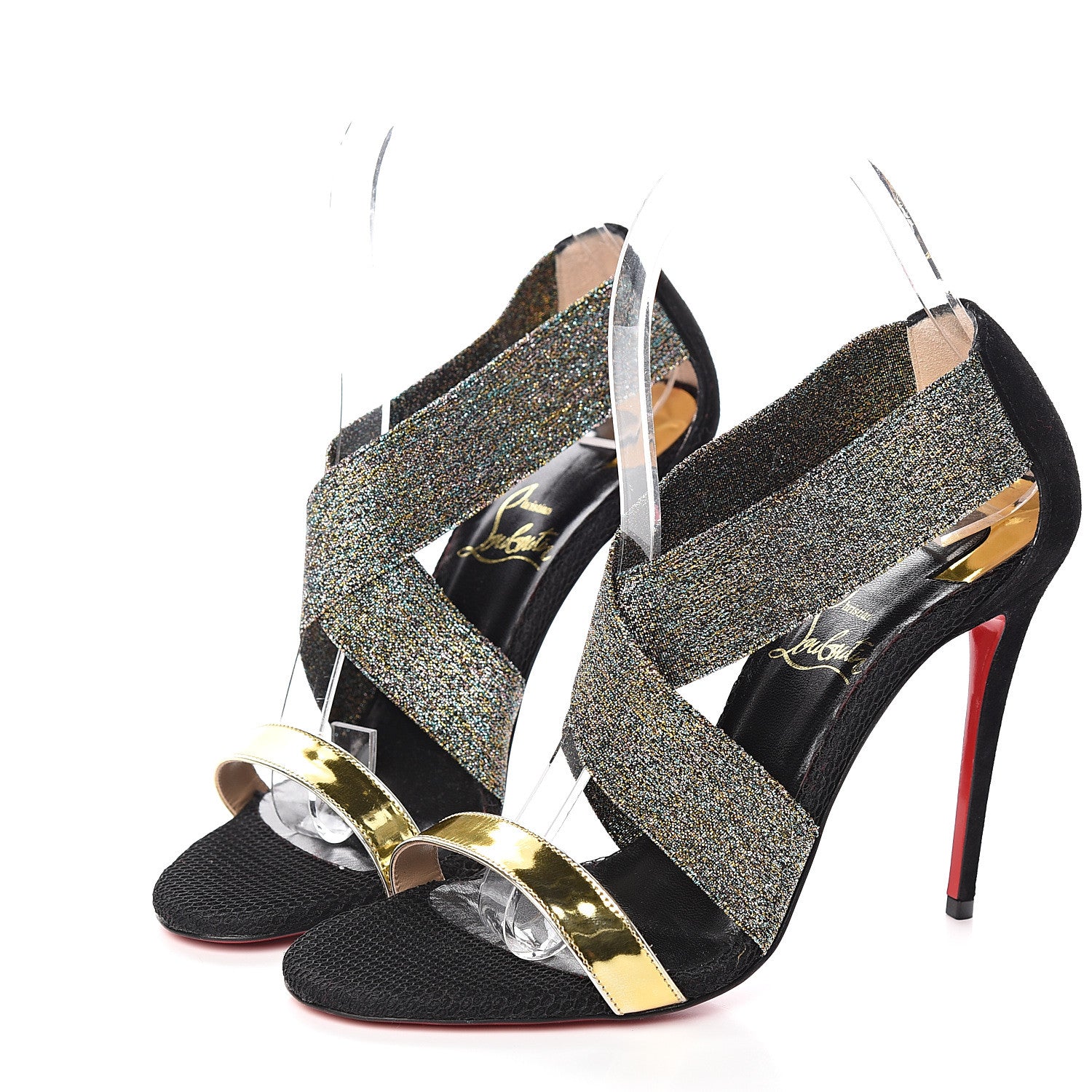 Christian Louboutin Specchio Suede Calfskin Elastagram 100 Sandals 36 Black Multi 3 of 8