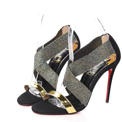 Christian Louboutin Specchio Suede Calfskin Elastagram 100 Sandals 36 Black Multi 3 of 8