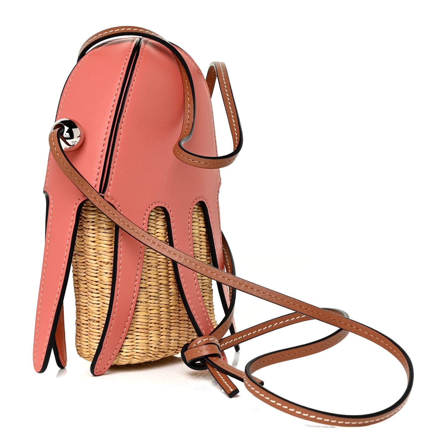 Loewe Calfskin Wicker Paula's Ibiza Octopus Mini Crossbody Natural Pink Tulip 3 of 10