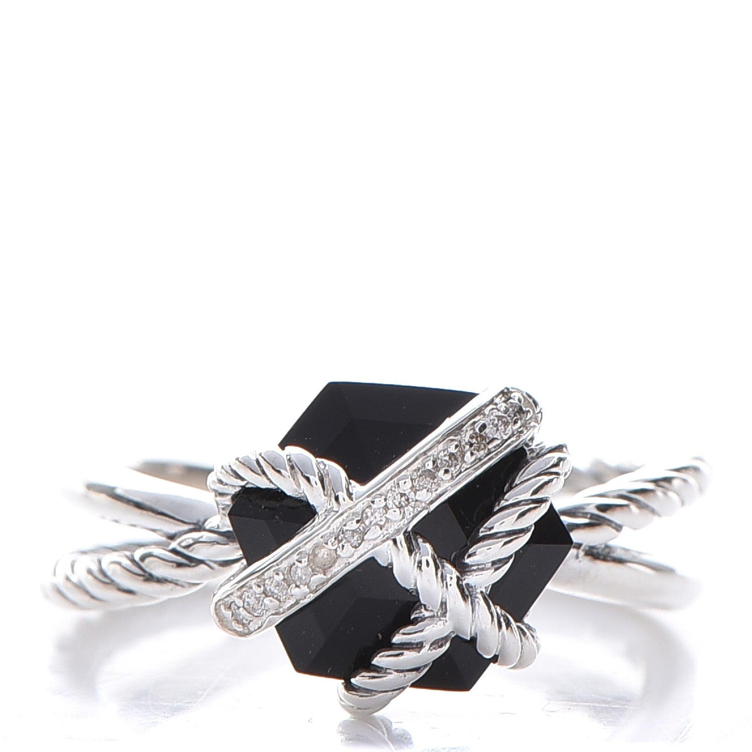 David Yurman Sterling Silver Diamond Black Onyx 10mm Cable Wrap Ring 52 6 1 of 4